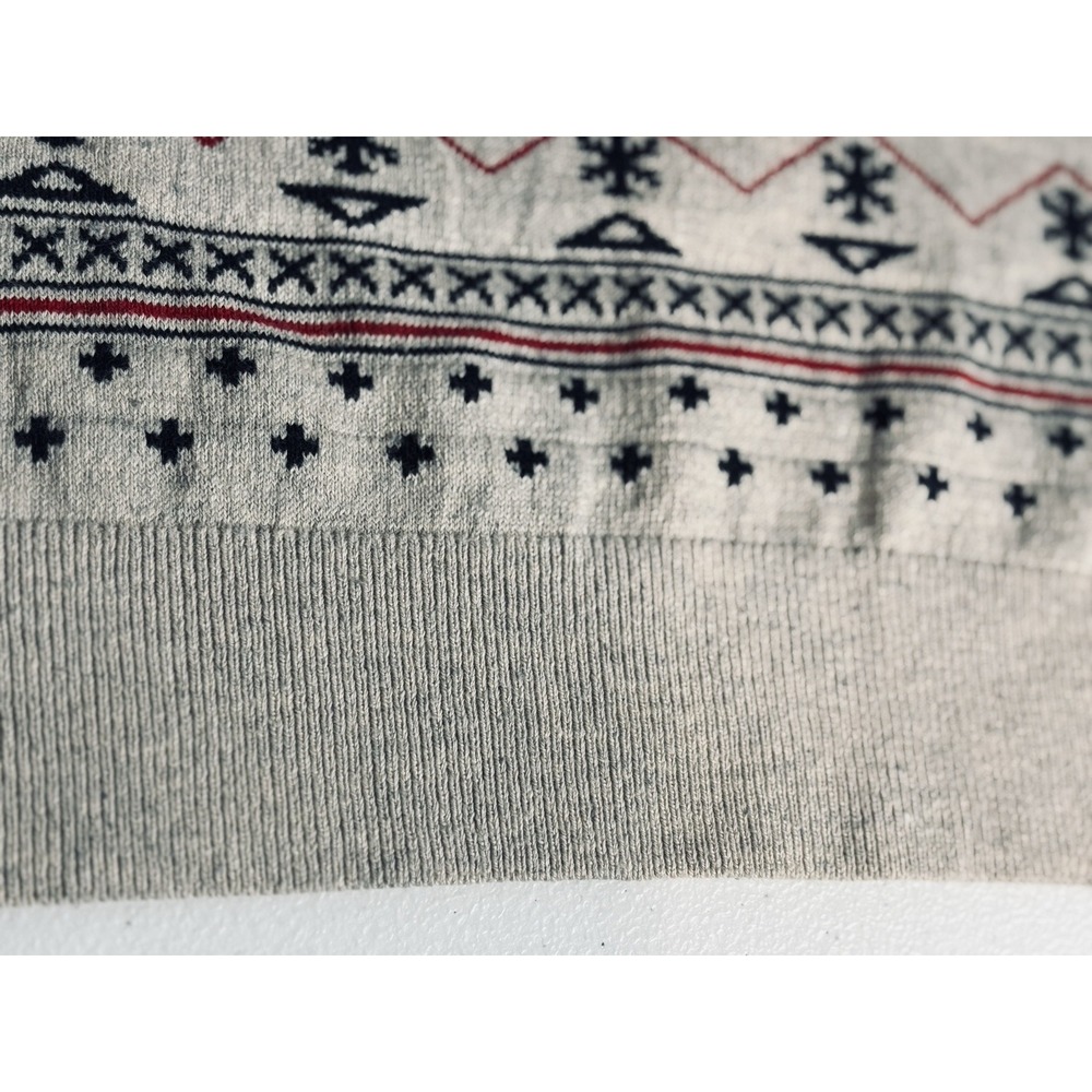 On The Byas Mens Small Gray Navy Red Fair Isle Holiday Graphic Wolf Knit Sweater - Picture 8 of 14